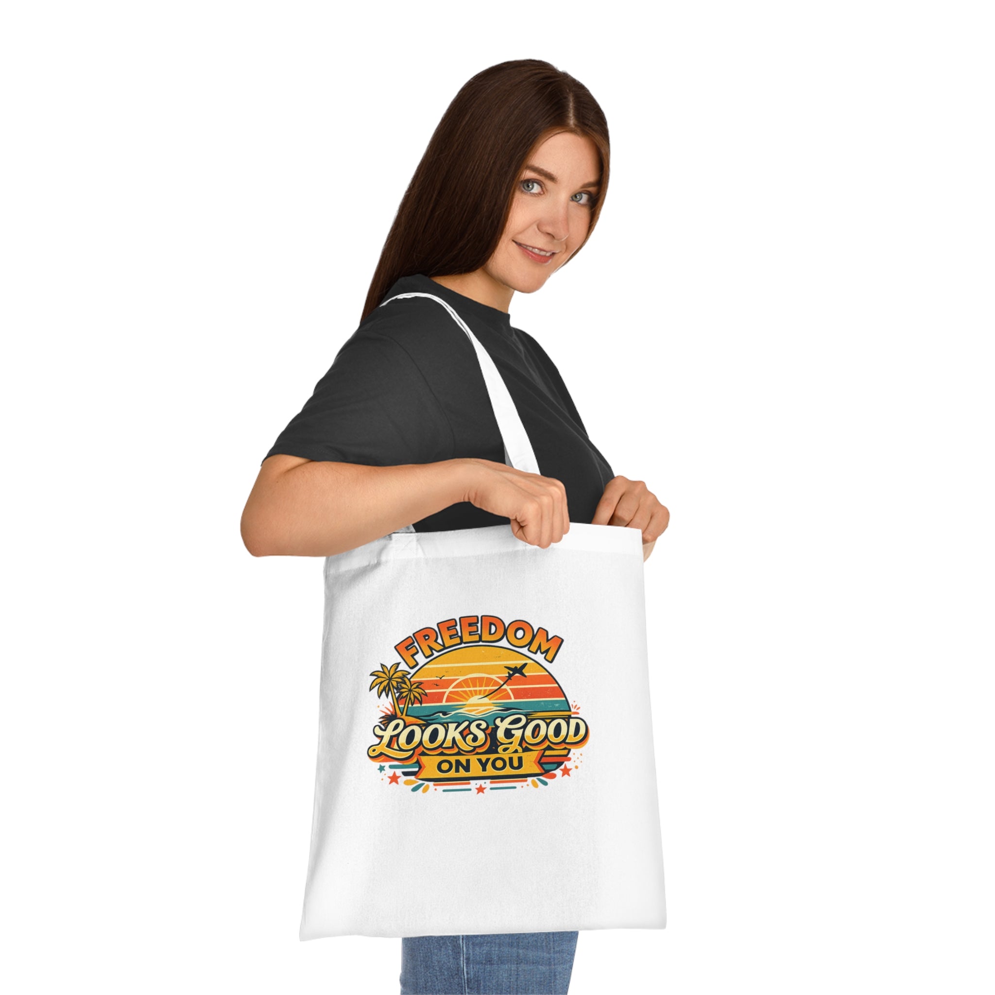 Freedom Looks Good On You Tote Bag – Retro Travel Canvas Tote