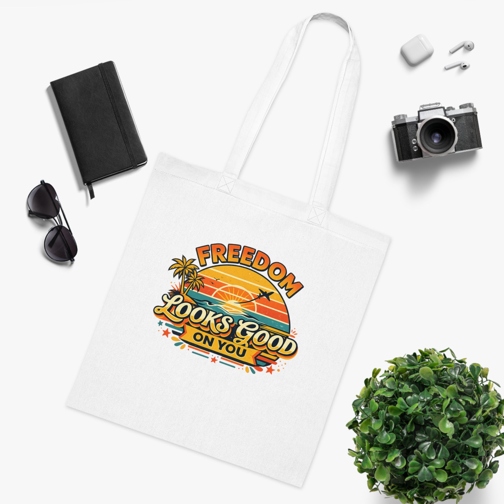 Freedom Looks Good On You Tote Bag – Retro Travel Canvas Tote