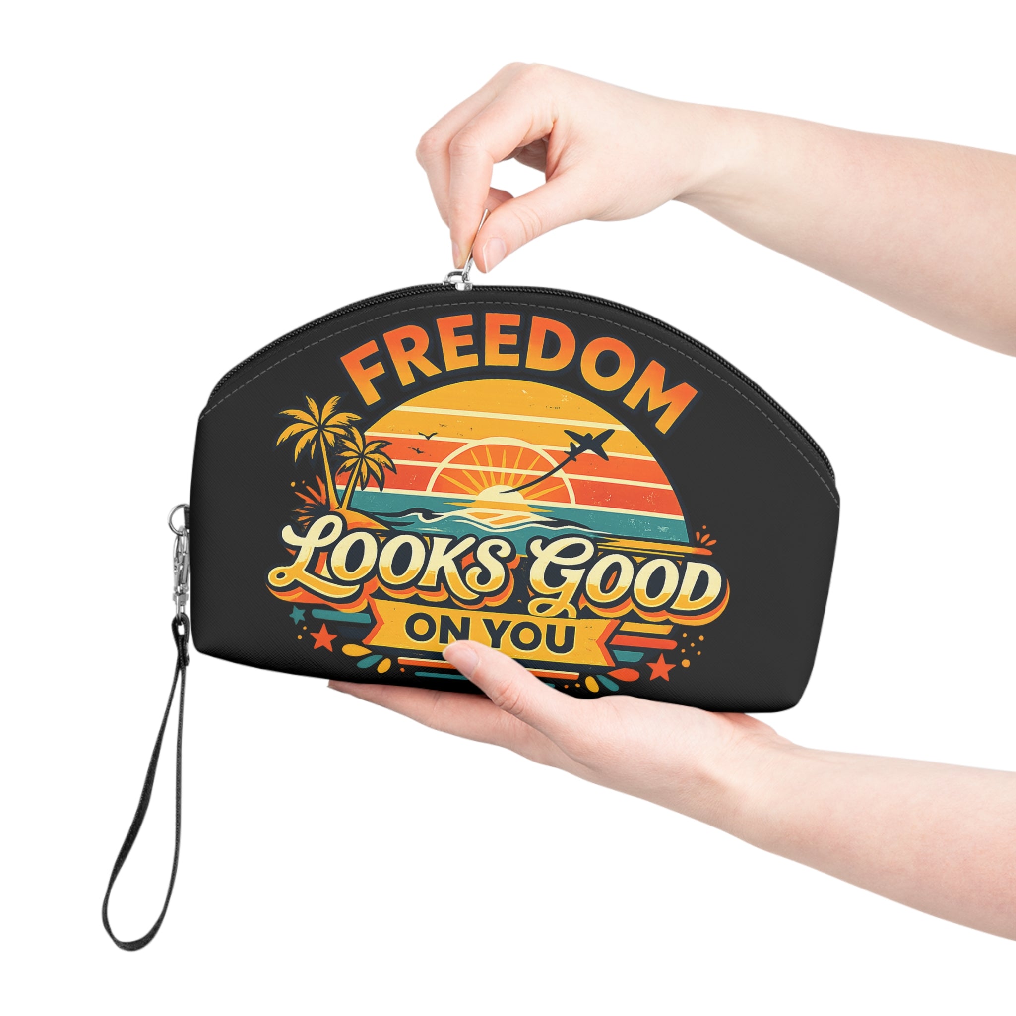 Freedom Looks Good On You Makeup Bag – Retro Travel Cosmetic Pouch (Black)