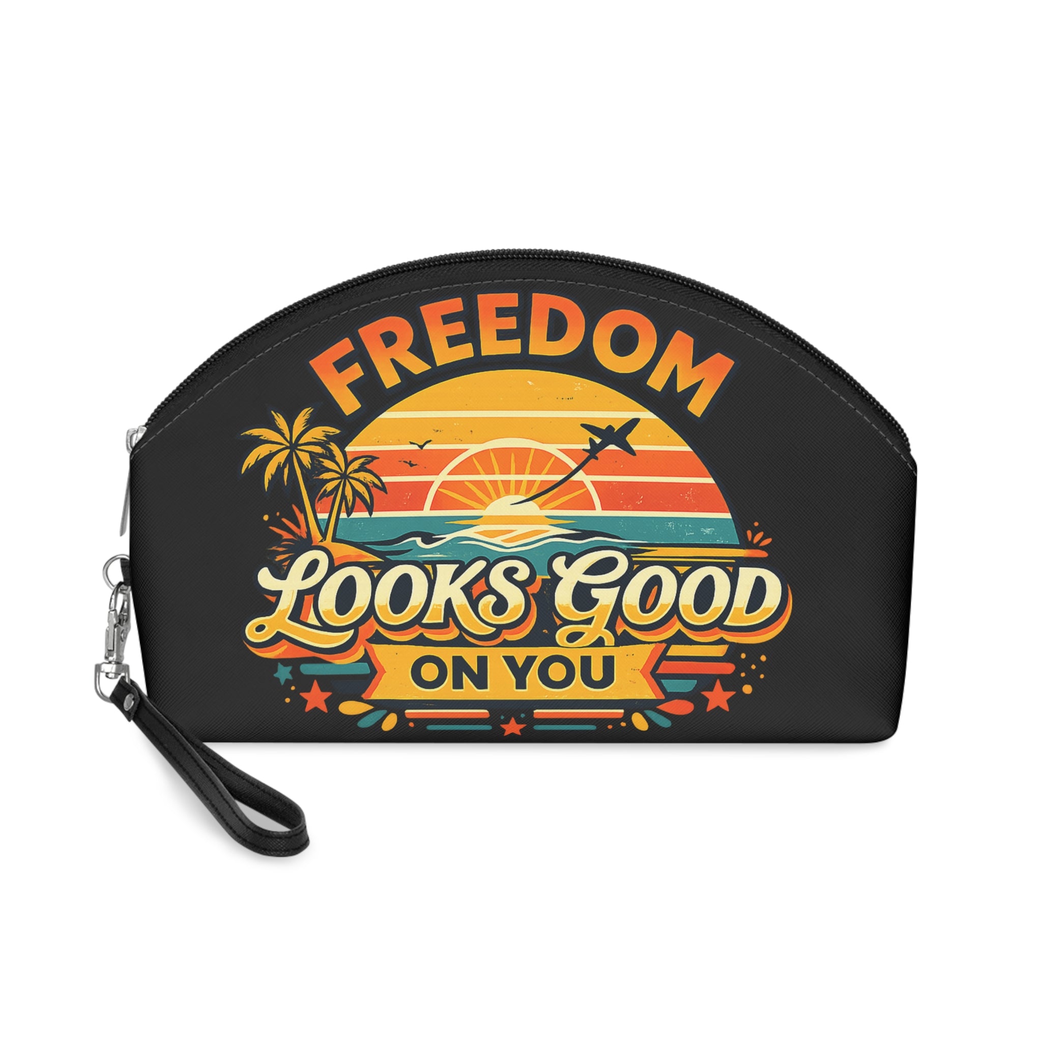 Freedom Looks Good On You Makeup Bag – Retro Travel Cosmetic Pouch (Black)