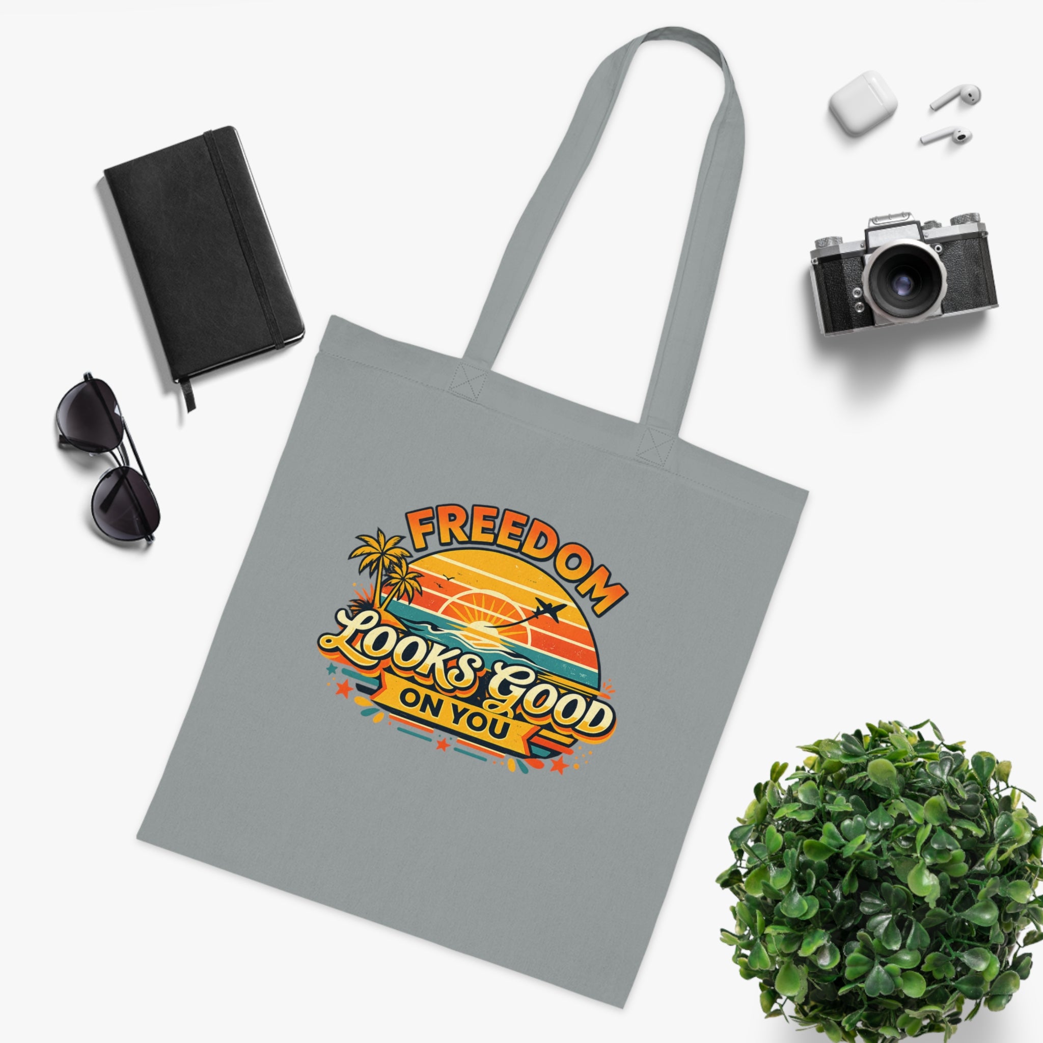 Freedom Looks Good On You Tote Bag – Retro Travel Canvas Tote