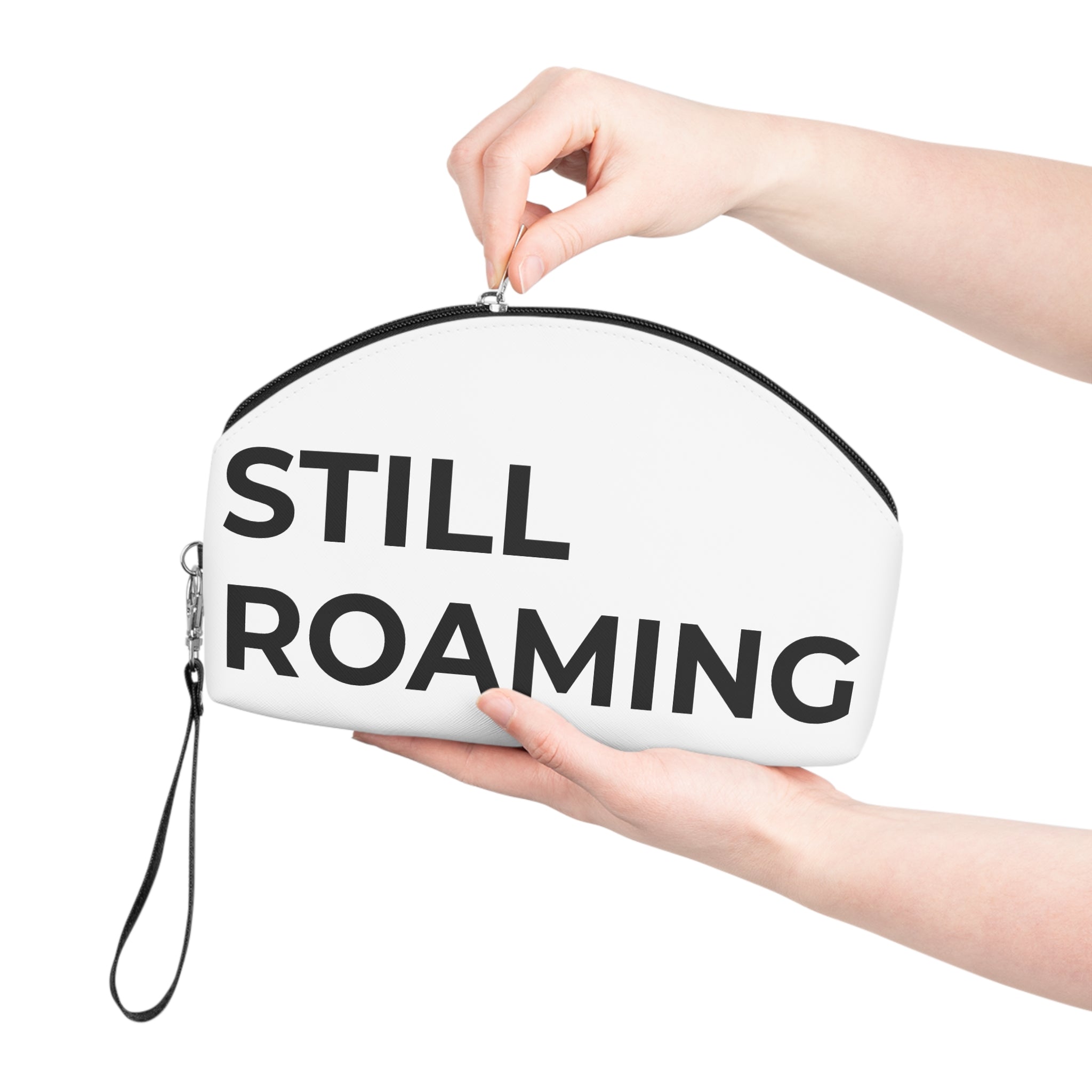 Lightweight travel makeup bag packed inside carry on luggage
